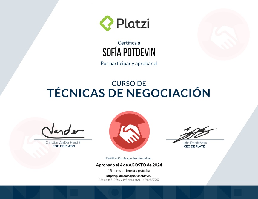 Diploma del Curso de Técnicas de Negociación