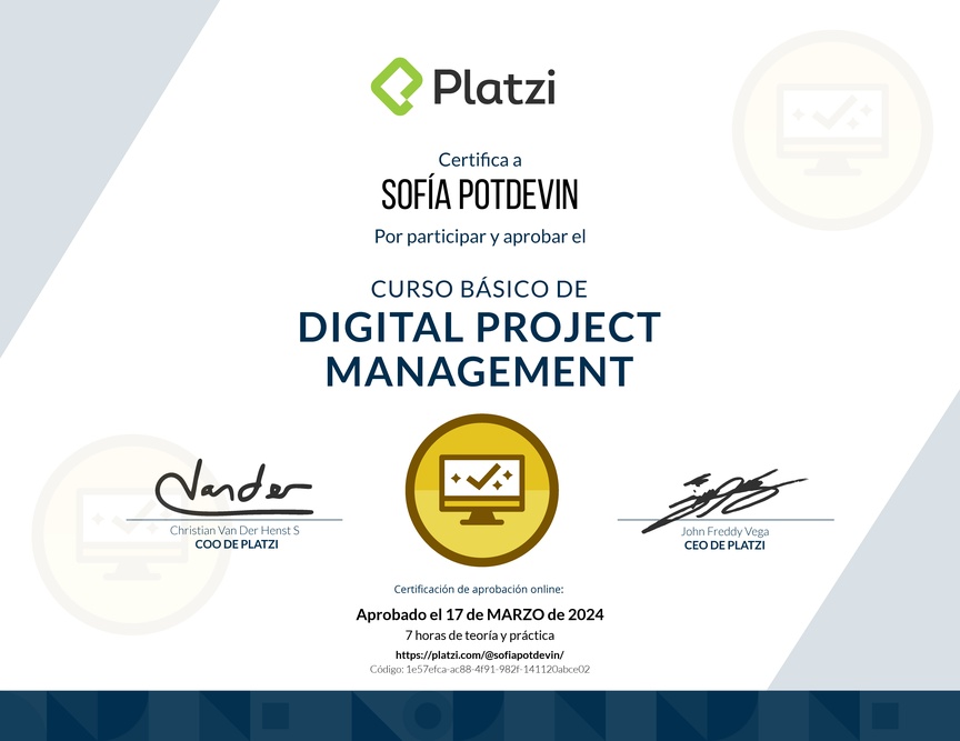 Diploma del Curso Básico de Digital Project Management