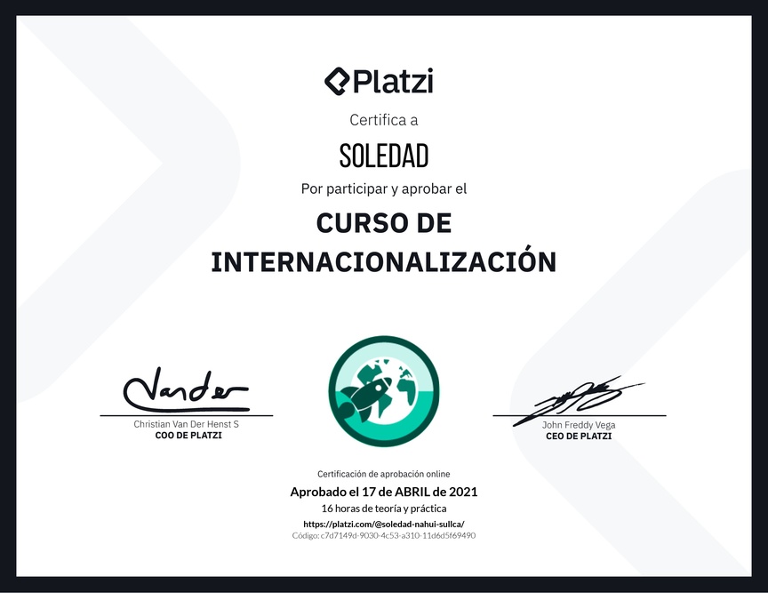 Diploma del Curso de Internacionalización