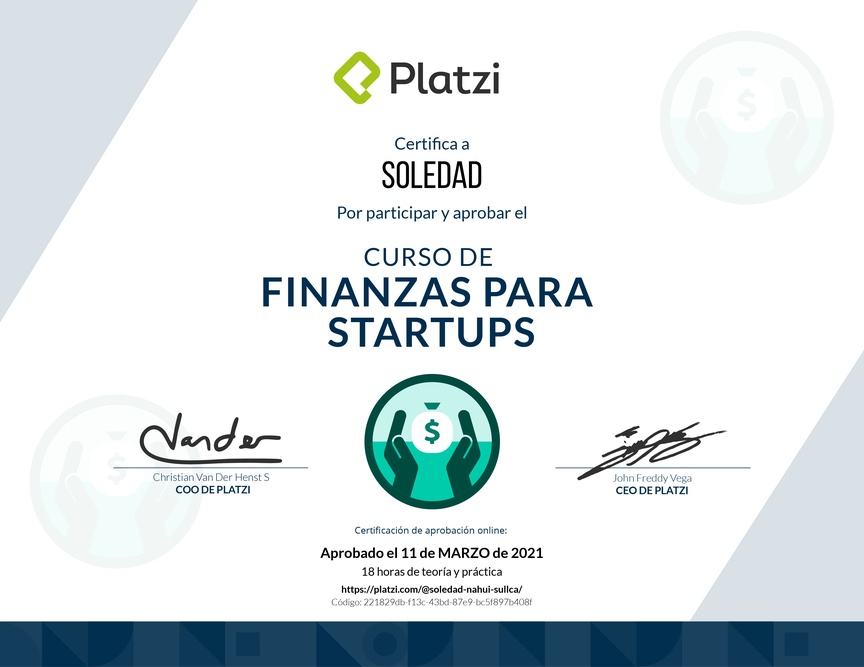 Diploma del Curso de Finanzas para Startups