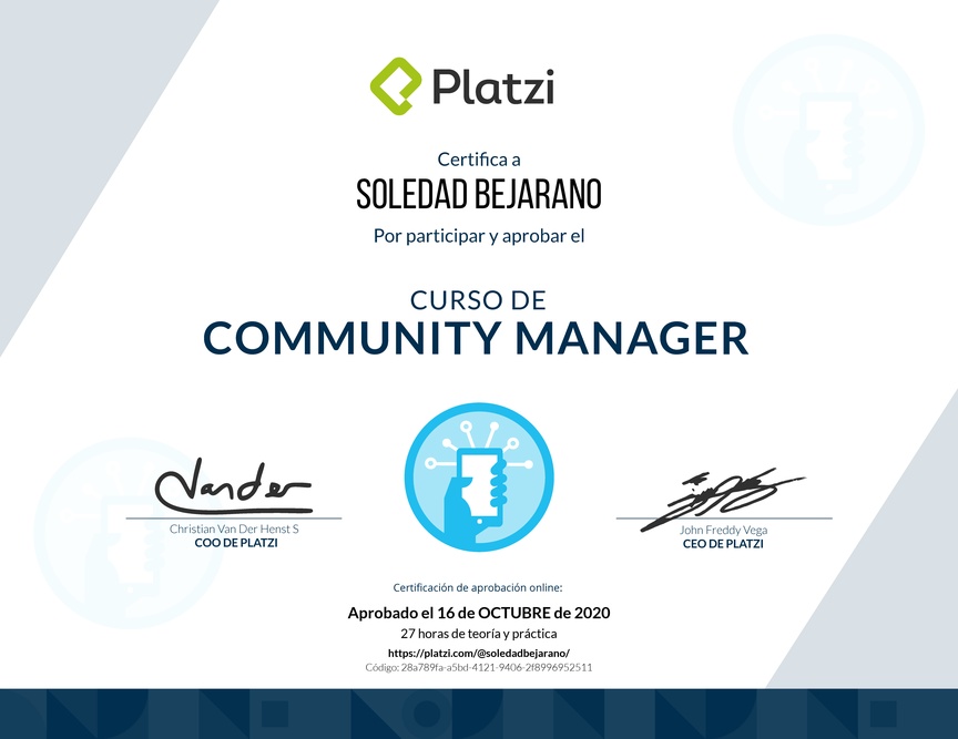 Diploma del Curso de Community Manager (2018)