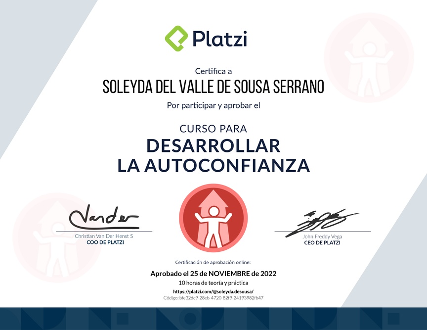 Diploma del Curso para Desarrollar la Autoconfianza