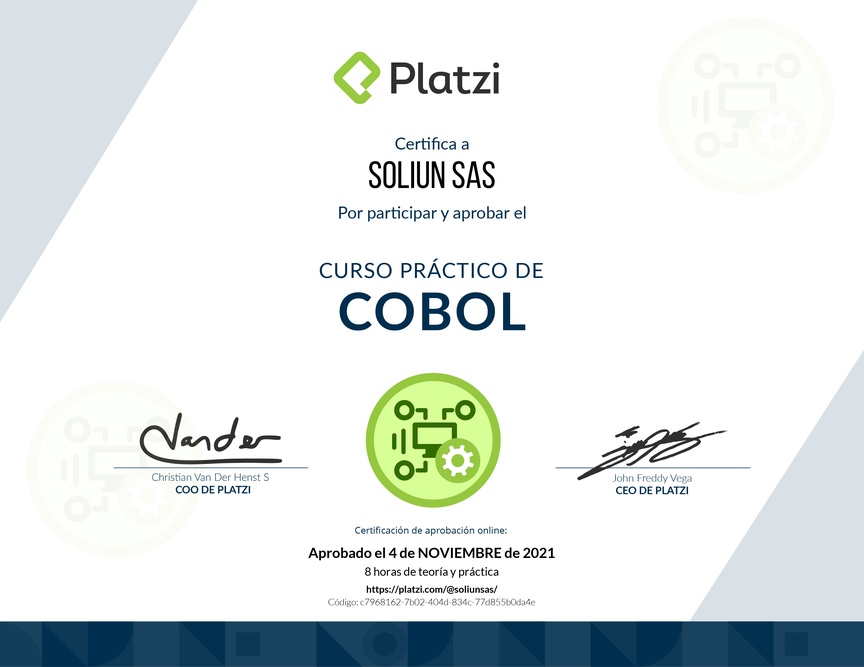 Diploma del Curso Práctico de COBOL
