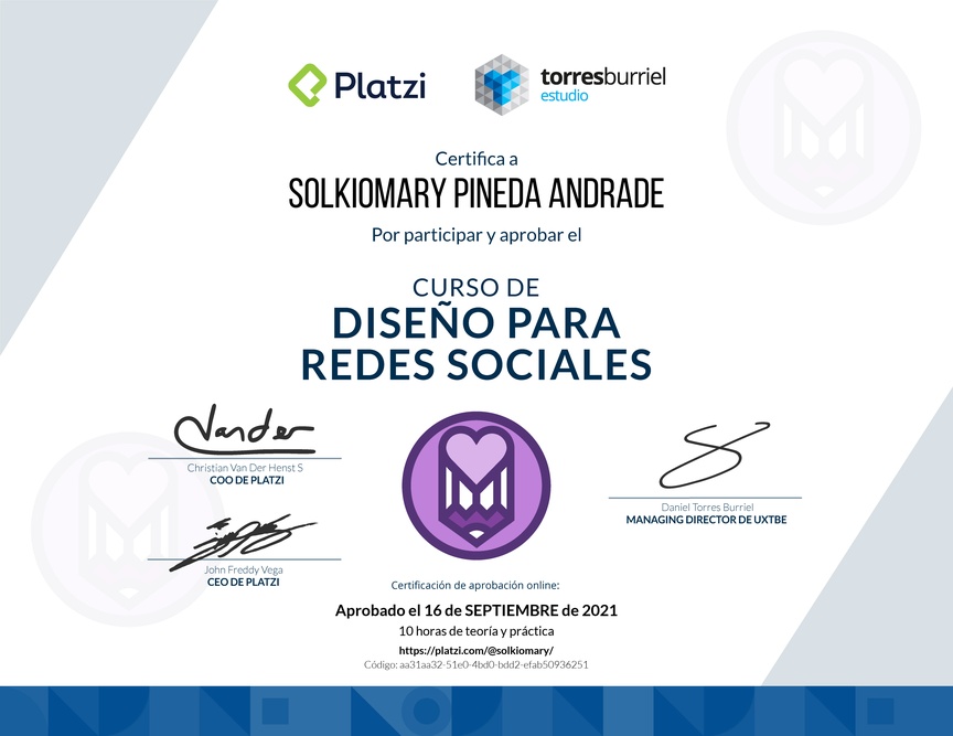 Diploma del Curso de Diseño para Redes Sociales
