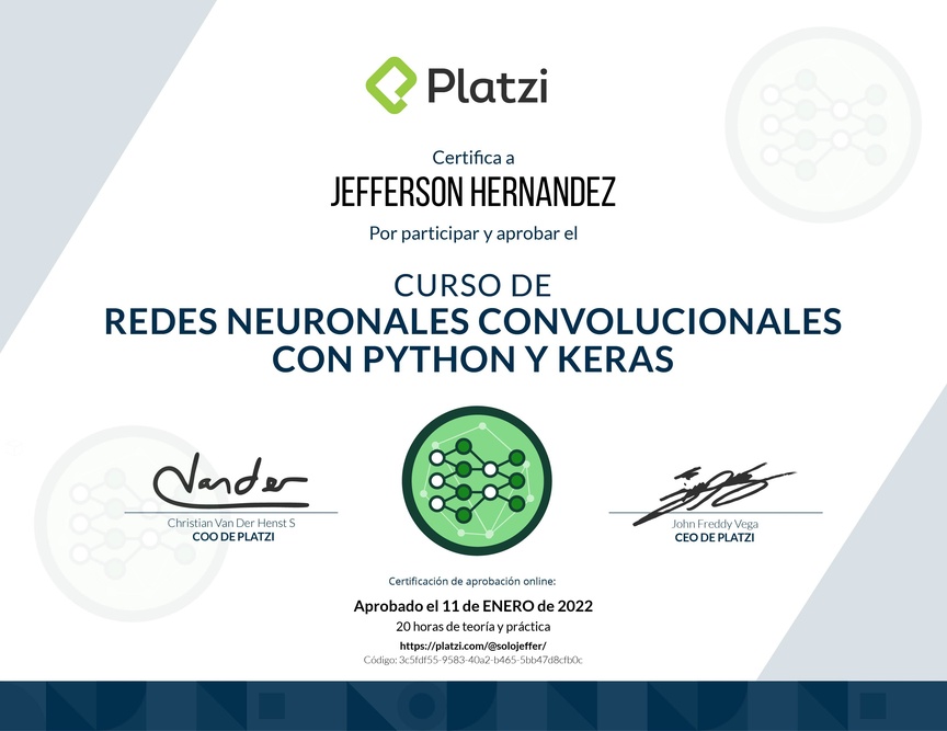 Diploma del Curso de Redes Neuronales Convolucionales con Python y Keras