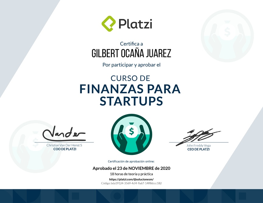 Diploma del Curso de Finanzas para Startups