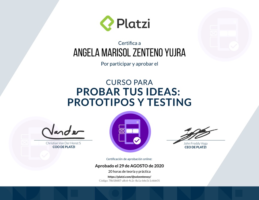 Diploma del Curso de validación de Ideas: Prototipos y Testing Exitosos