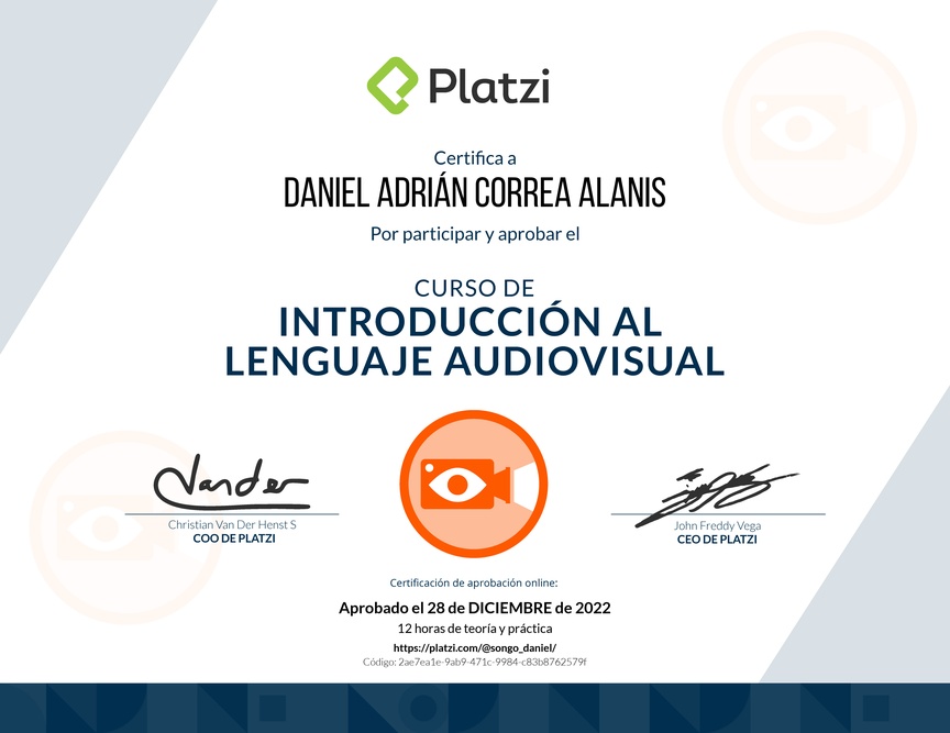 Diploma del Curso de Introducción al Lenguaje Audiovisual