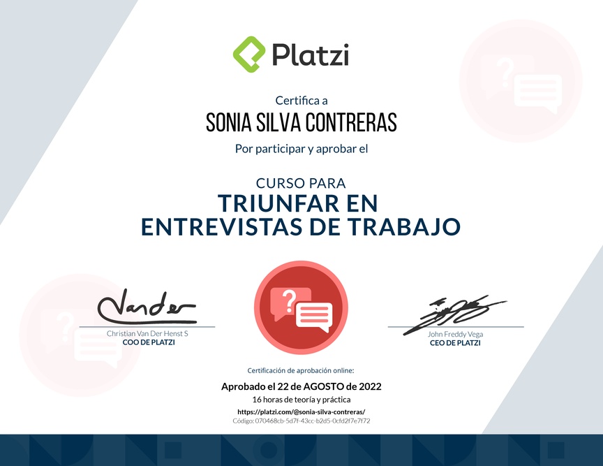 Diploma del Curso para Triunfar en Entrevistas de Trabajo