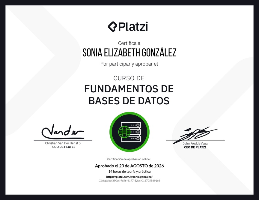 Diploma del Curso de Fundamentos de Bases de Datos