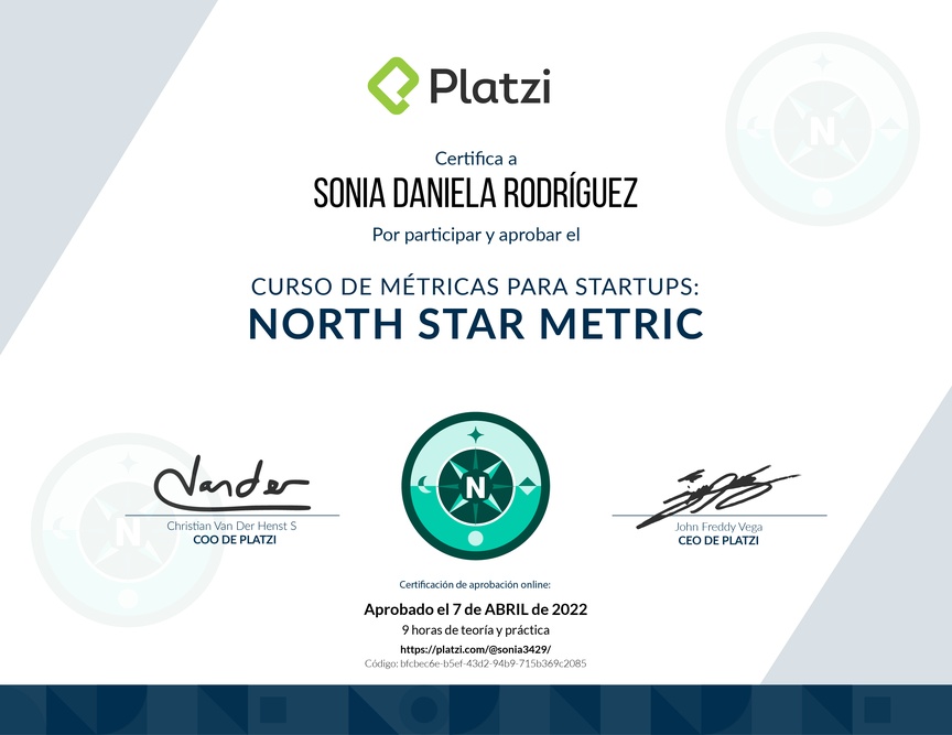 Diploma del Curso de Métricas para Startups en Etapa Temprana
