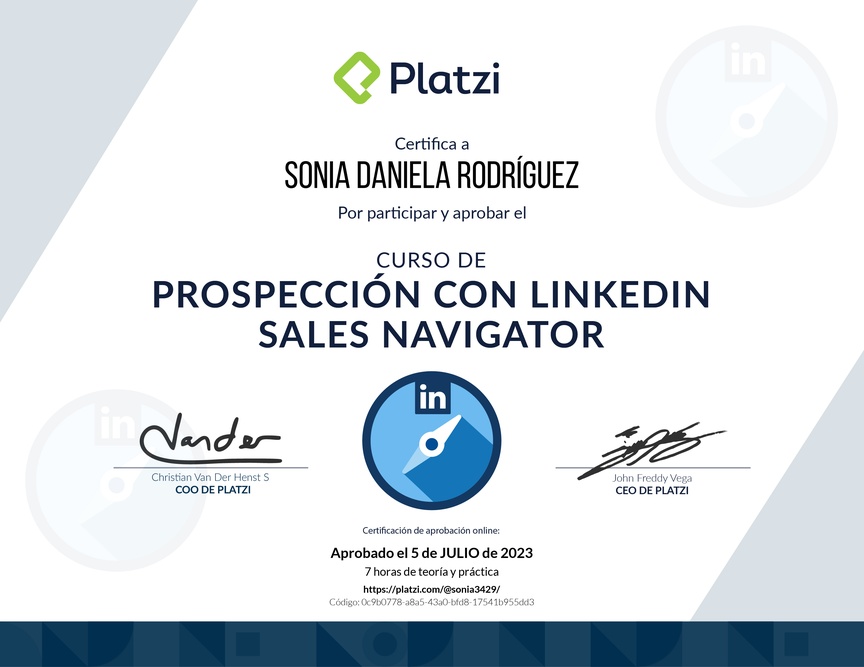 Diploma del Curso de Prospección con LinkedIn Sales Navigator