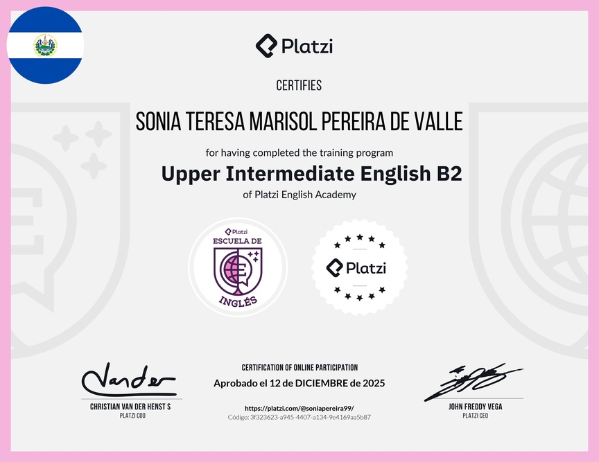 Diploma de la Ruta de Aprendizaje de Inglés Intermedio Alto B2