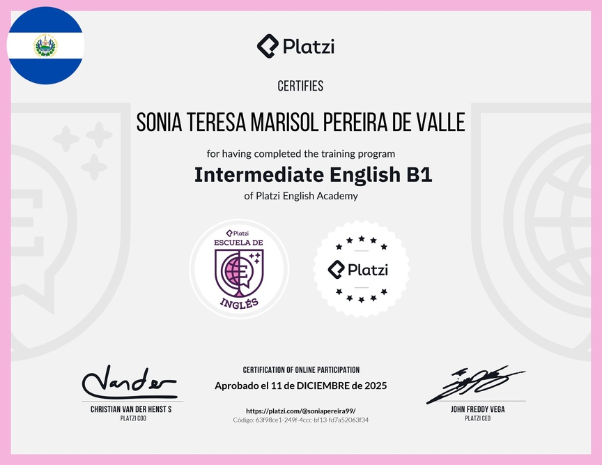 Diploma de la Ruta de Aprendizaje de Inglés Intermedio B1