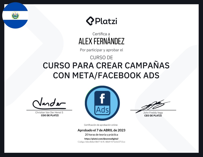 Diploma del Curso para Crear Campañas con Meta/Facebook Ads
