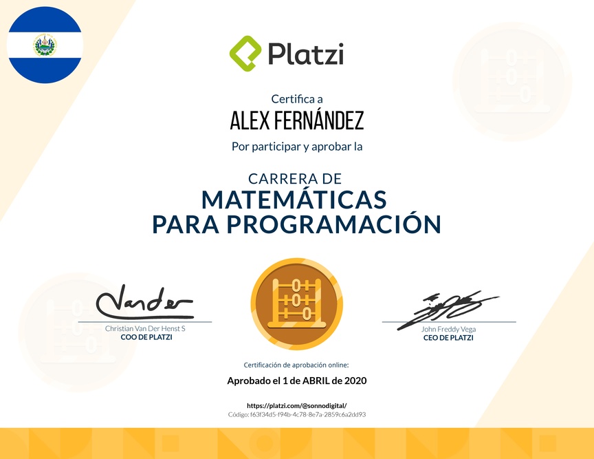 Diploma de la Ruta de Aprendizaje de Matemáticas para Programación