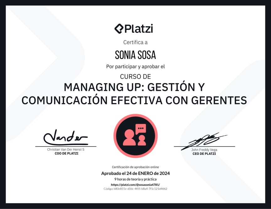 Diploma de Audiocurso de Managing Up: Gestión y Comunicación Efectiva con Gerentes