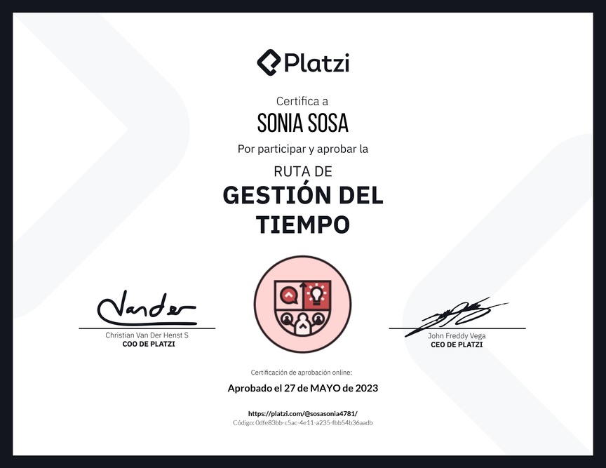 Diploma de la Ruta de Aprendizaje de Gestión del tiempo