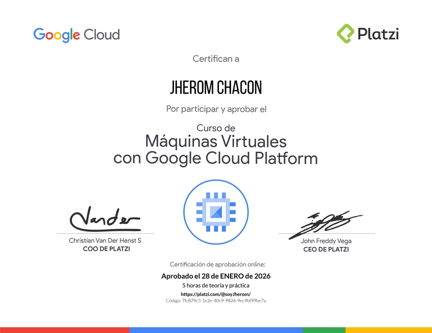 Diploma del Curso de Máquinas Virtuales con Google Cloud Platform