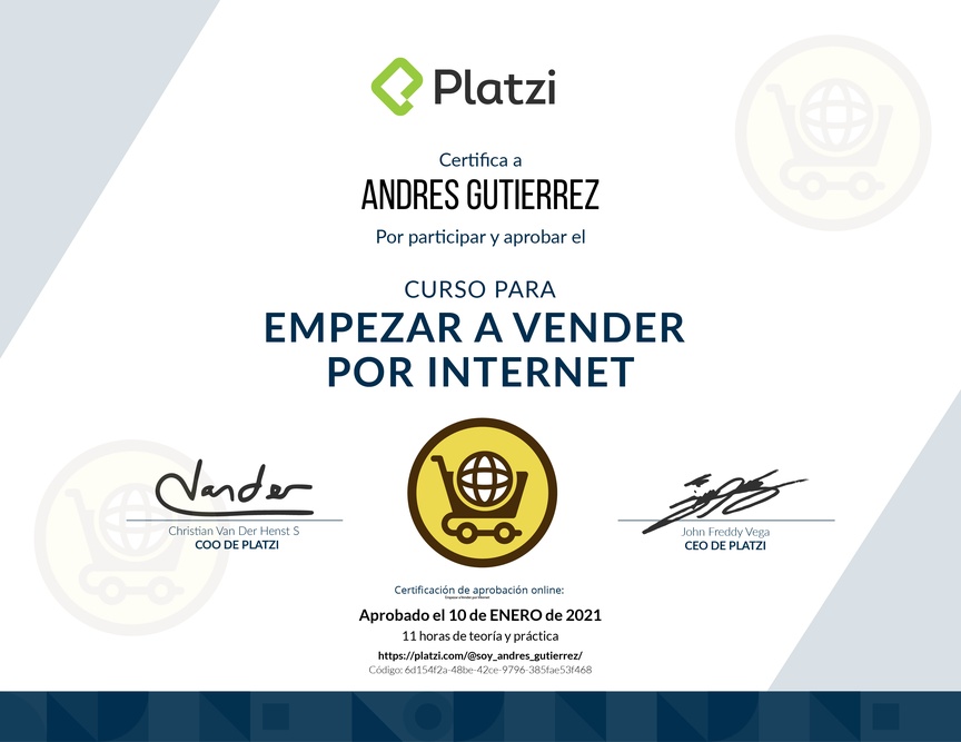Diploma del Curso para Empezar a Vender por Internet