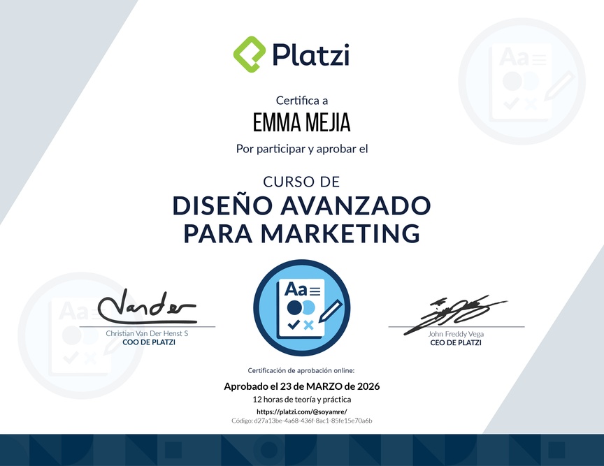 Diploma del Curso de Diseño para Marketing en Redes Sociales