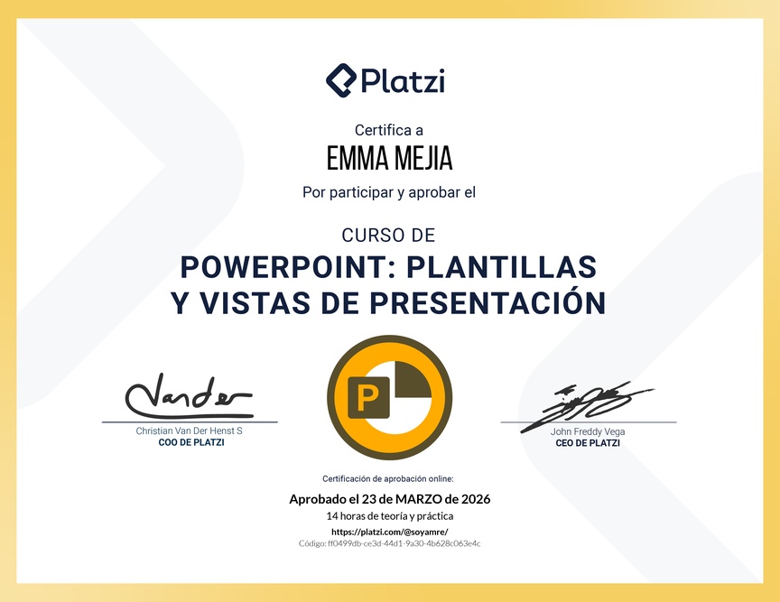 Diploma del Curso de PowerPoint: Plantillas y Vistas de Presentación