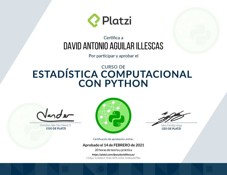 Diploma del Curso de Estadística Computacional con Python