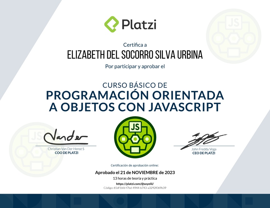 Diploma del Curso Básico de Programación Orientada a Objetos con JavaScript