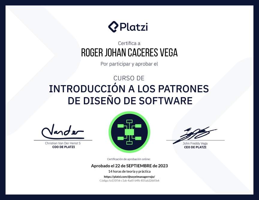 Diploma del Curso de Introducción a los Patrones de Diseño de Software