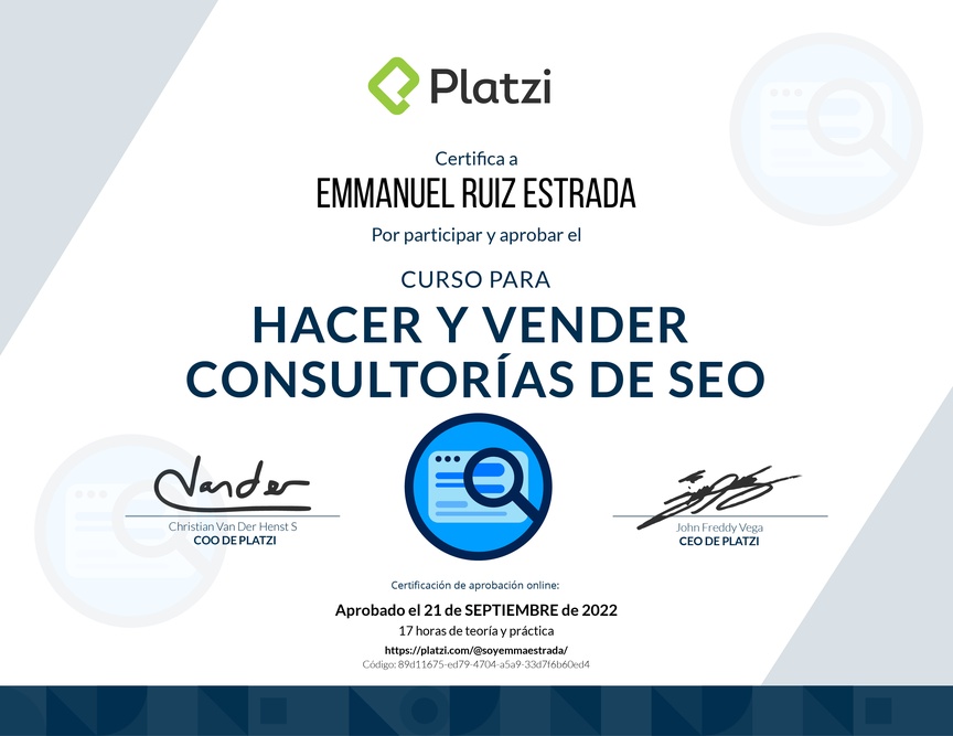 Diploma del Curso de Desarrollo de Consultorías SEO