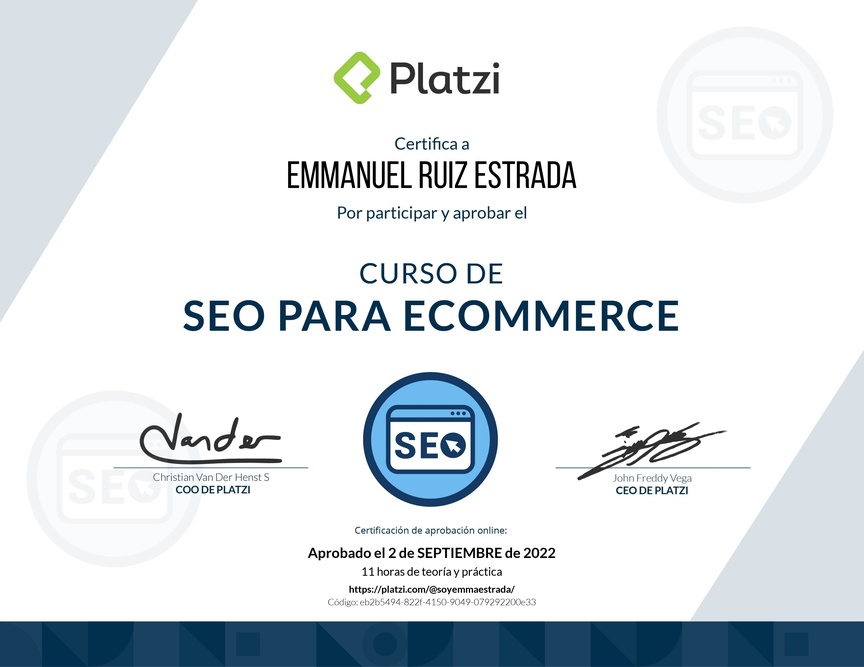 Diploma del Curso de Técnicas SEO para E-Commerce