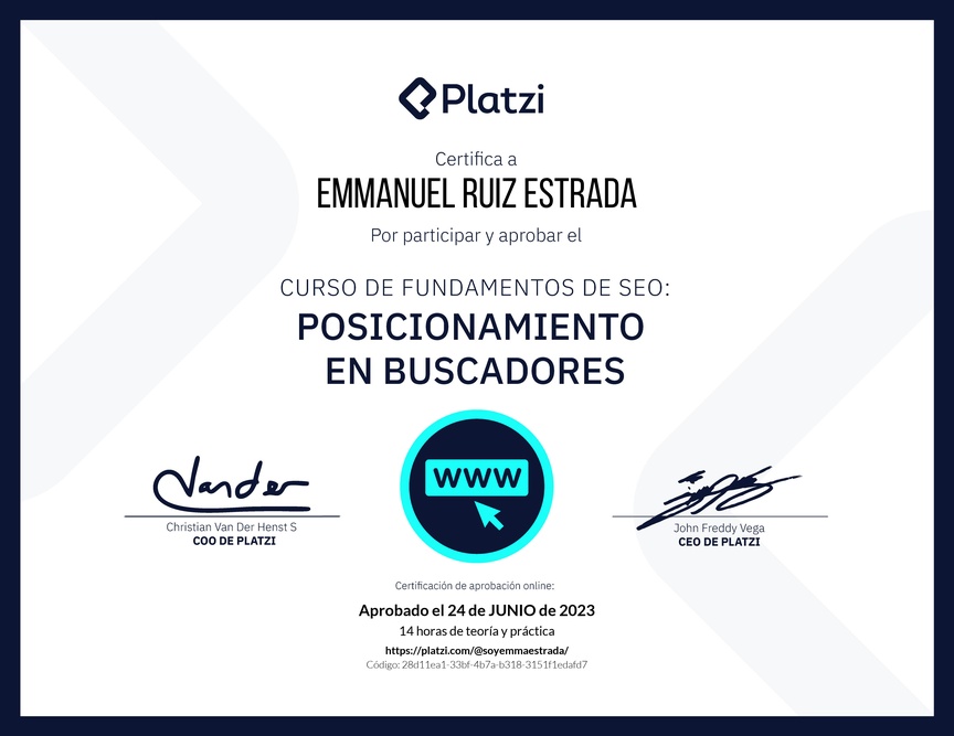 Diploma del Curso de Fundamentos de SEO y Posicionamiento Web