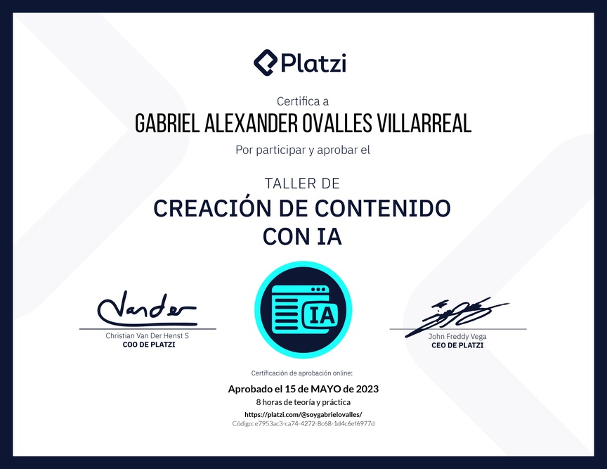 Diploma de Taller de Creación de Contenido con Inteligencia Artificial