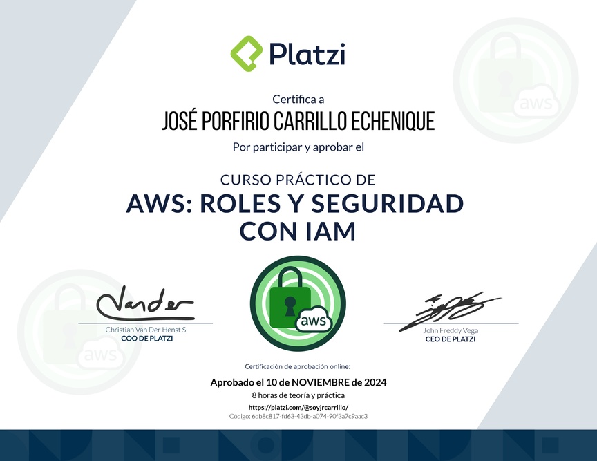 Diploma del Curso Práctico de AWS: Roles y Seguridad con IAM