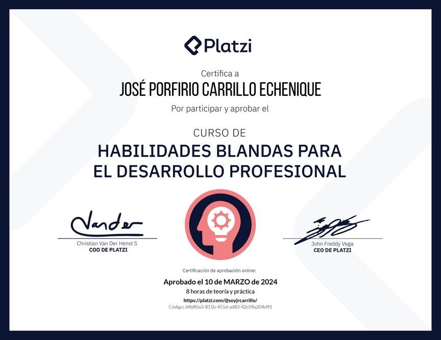 Diploma del Curso de Habilidades Blandas para el Desarrollo Profesional
