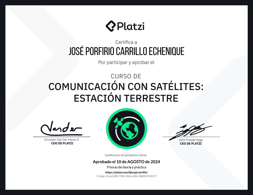 Diploma del Curso de Comunicación con Satélites: Estación Terrestre