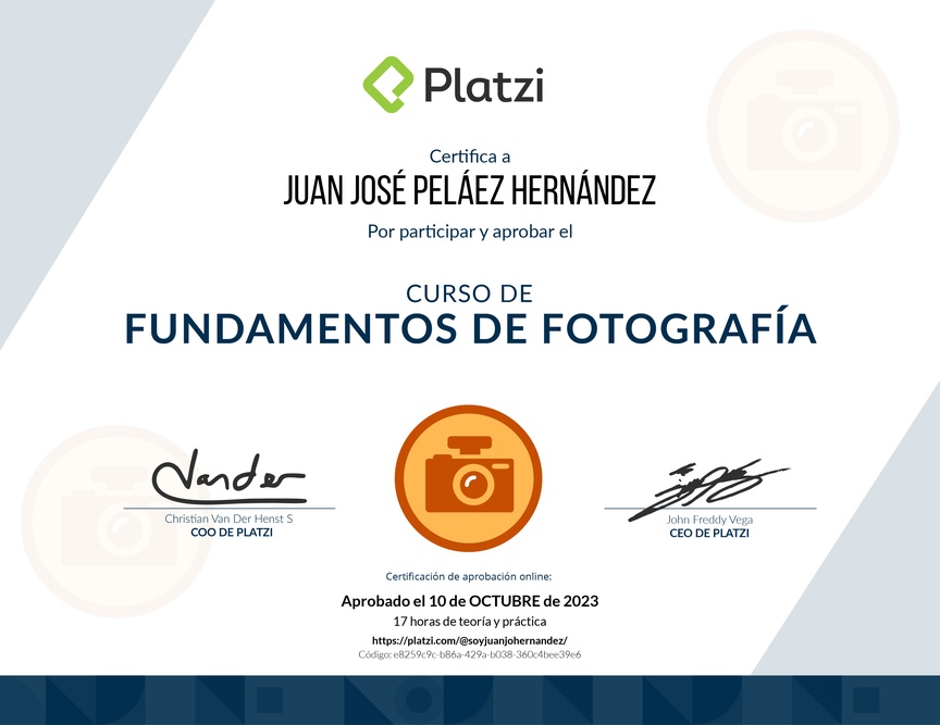 Diploma del Curso de Fotografía: Principios y Técnicas