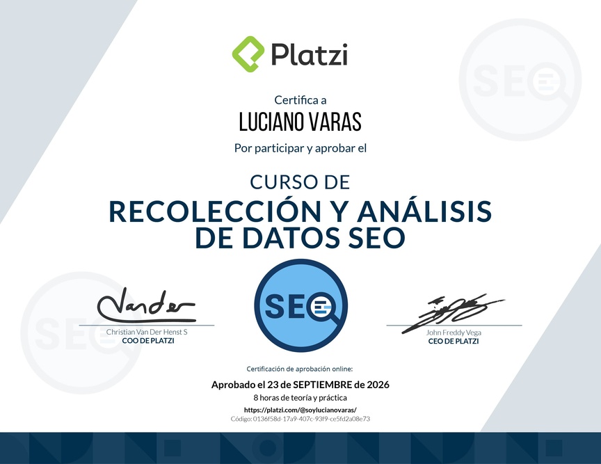 Diploma del Curso de Recolección y Análisis de datos SEO