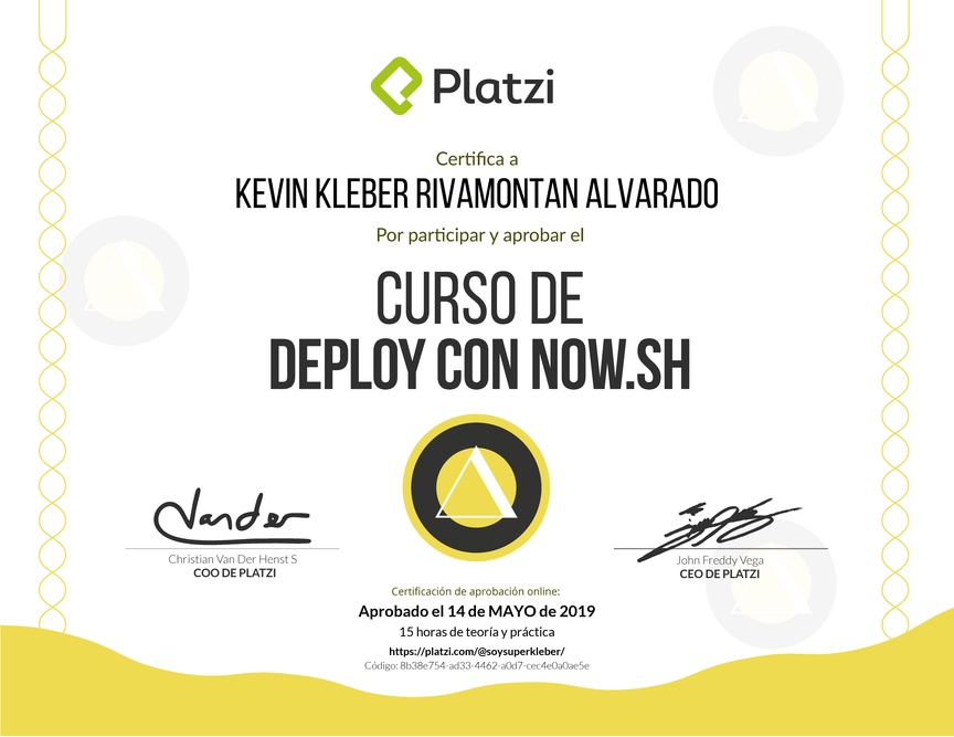 Diploma del Curso de Deploy con Now.sh 2017