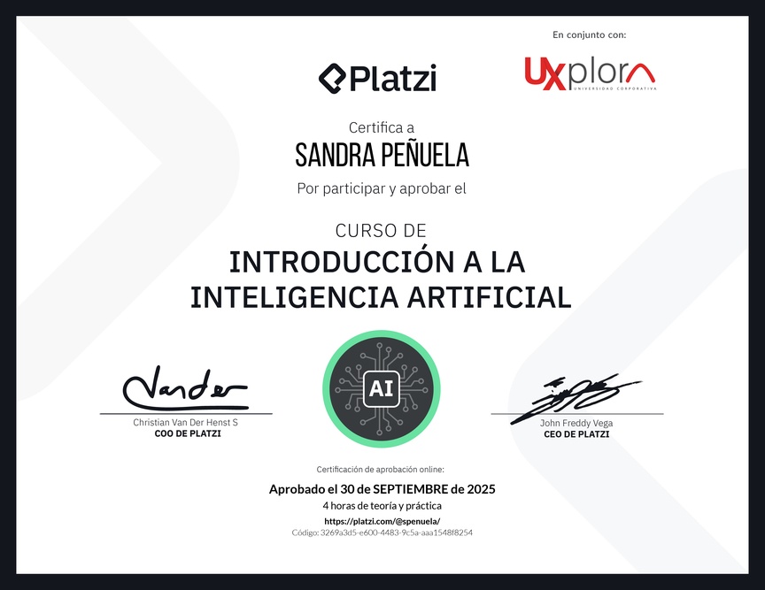 Diploma del Curso Gratis de Introducción a la Inteligencia Artificial