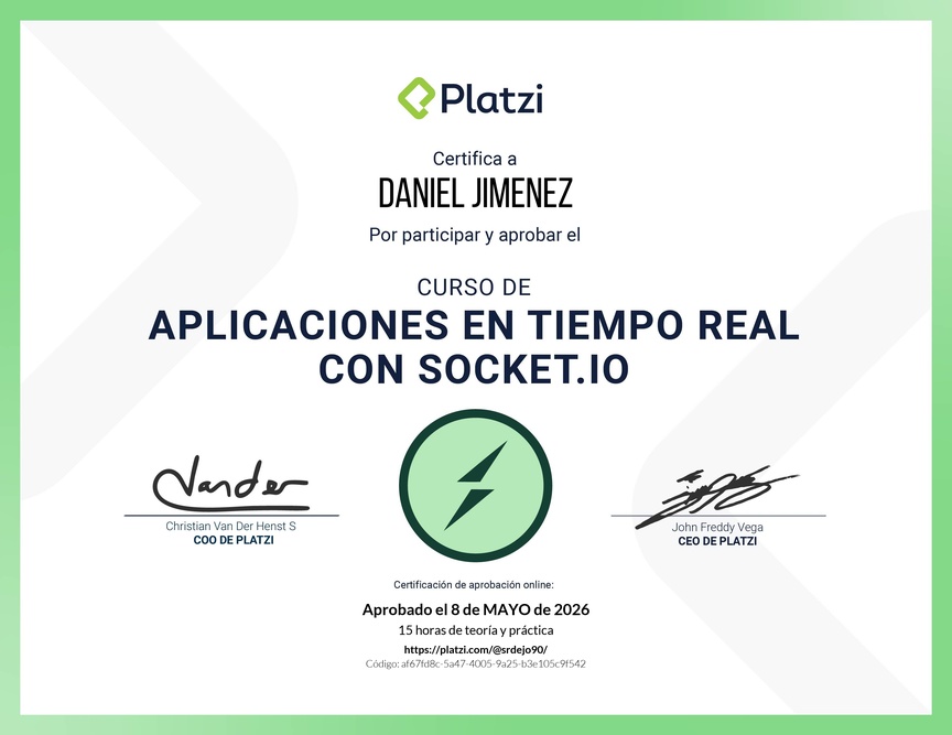 Diploma del Curso de Aplicaciones en Tiempo Real con Socket.io