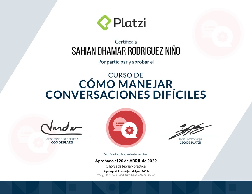 Diploma del Curso de Cómo Manejar Conversaciones Difíciles con Clientes