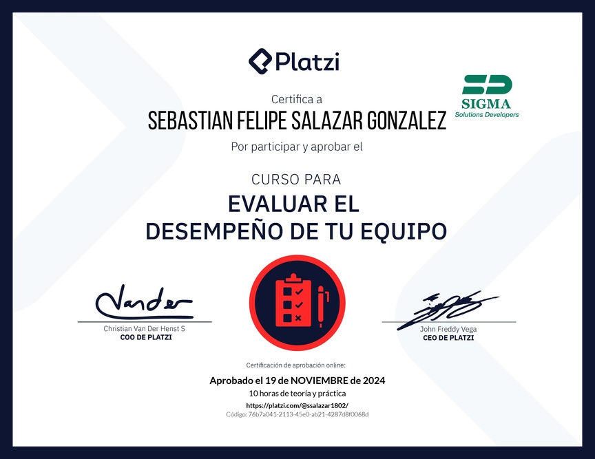 Diploma del Curso para Evaluar el Desempeño de tu Equipo