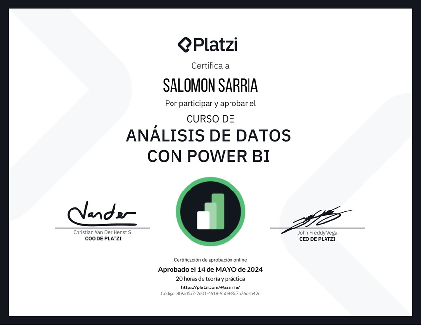Diploma del Curso de Análisis de Datos con Power BI