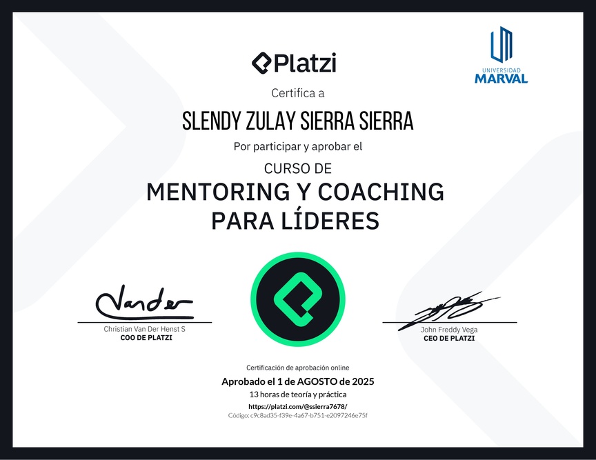 Diploma del Curso de Mentoring y Coaching para Líderes