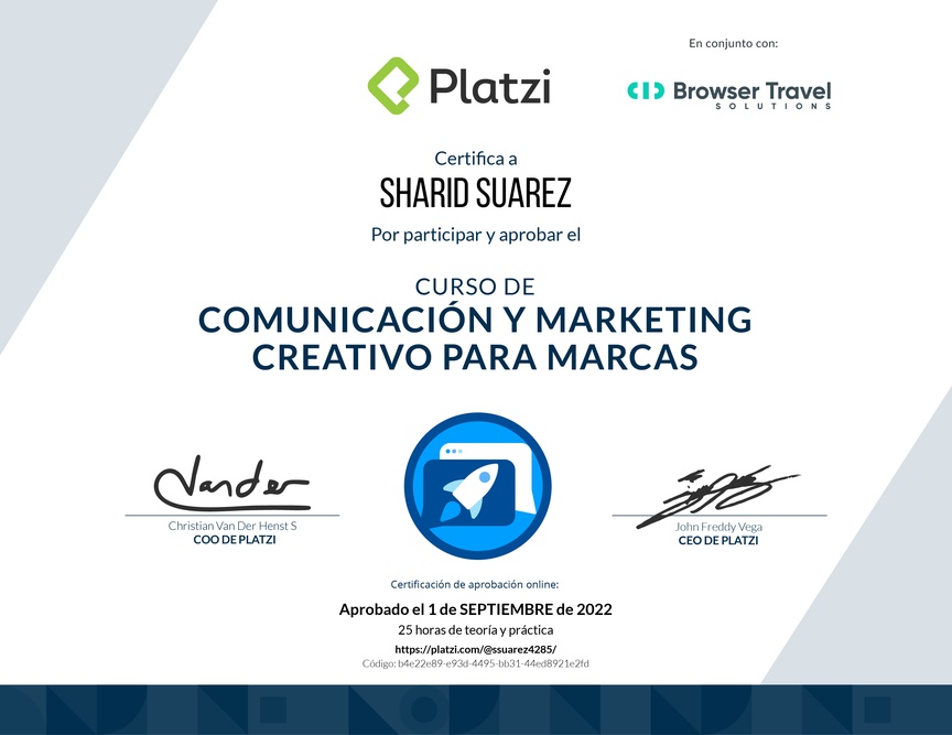 Diploma del Curso de Desarrollo de Estrategias Creativas de Comunicación para Marcas