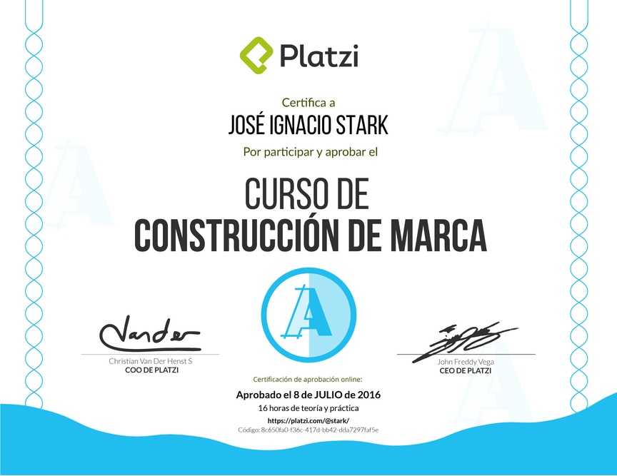 Diploma del Curso de Construcción de Marca 2016