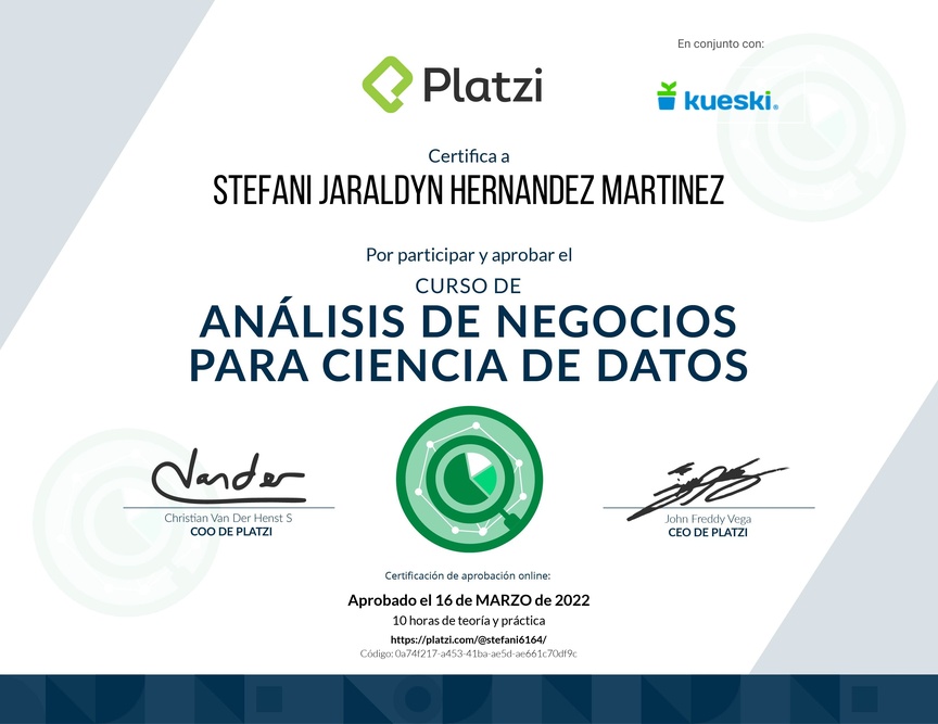Diploma del Curso de Análisis de Negocios para Ciencia de Datos
