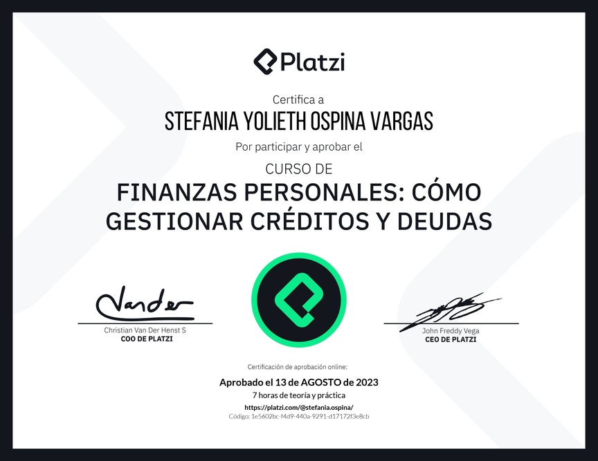Diploma del Curso de Finanzas Personales: Cómo Gestionar Créditos y Deudas