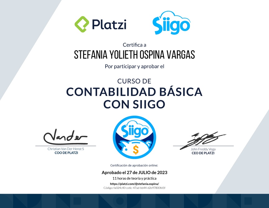 Diploma del Curso de Contabilidad Básica con Siigo